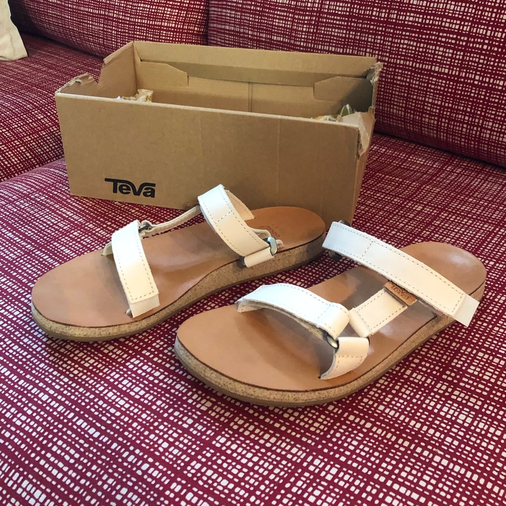 White Teva Leather Sandals